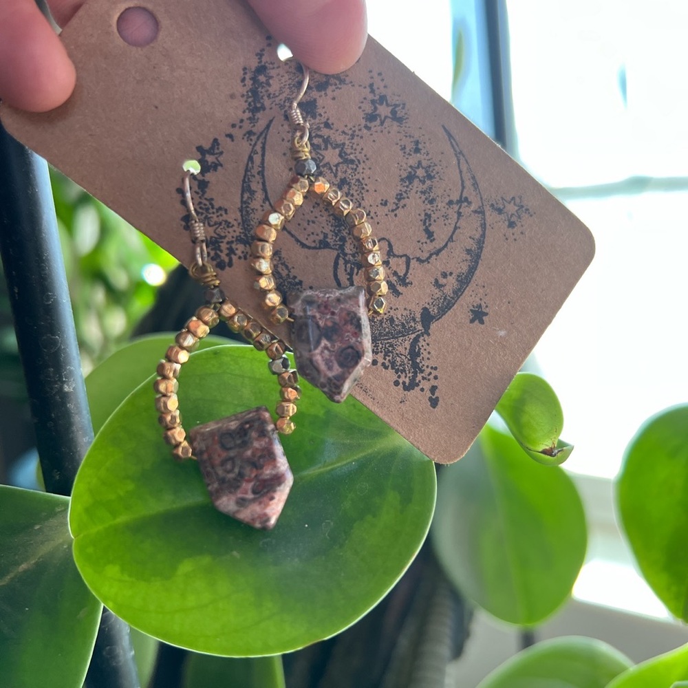 Jasper Precious Stone Drop Dangle Earrings